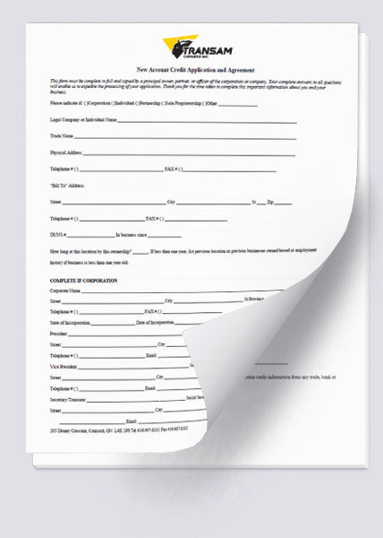 Transam Carriers New Account Credit Application and Agreement