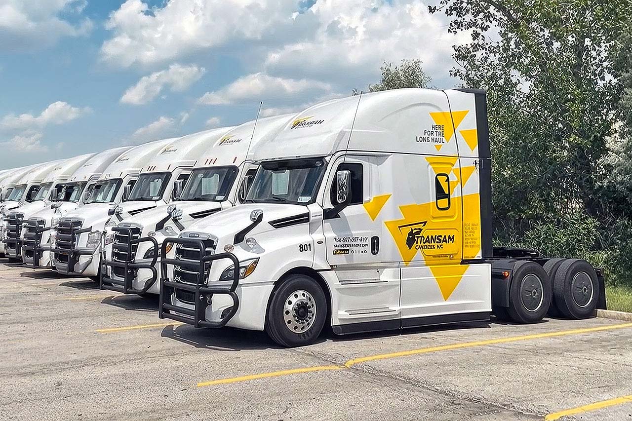 New Freightliner Cascadia trucks in the Transam Carriers yard
